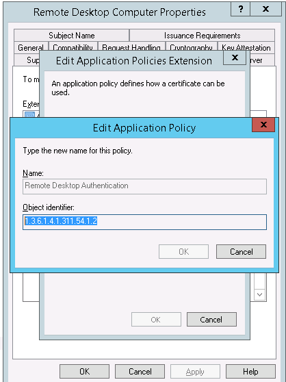 Rdp Certificate Template Application Policy Settings