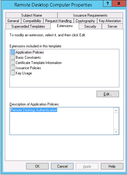 Application Policy Settings Rdp Certificate Template