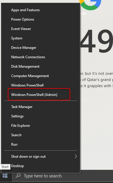 Open Windows Powershell Admin