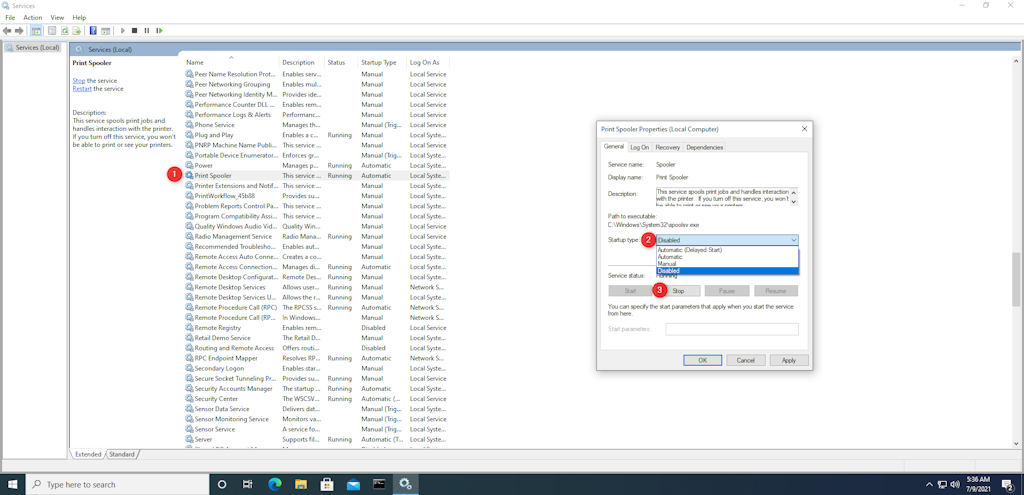 Disable The Print Spooler Service Using Services App