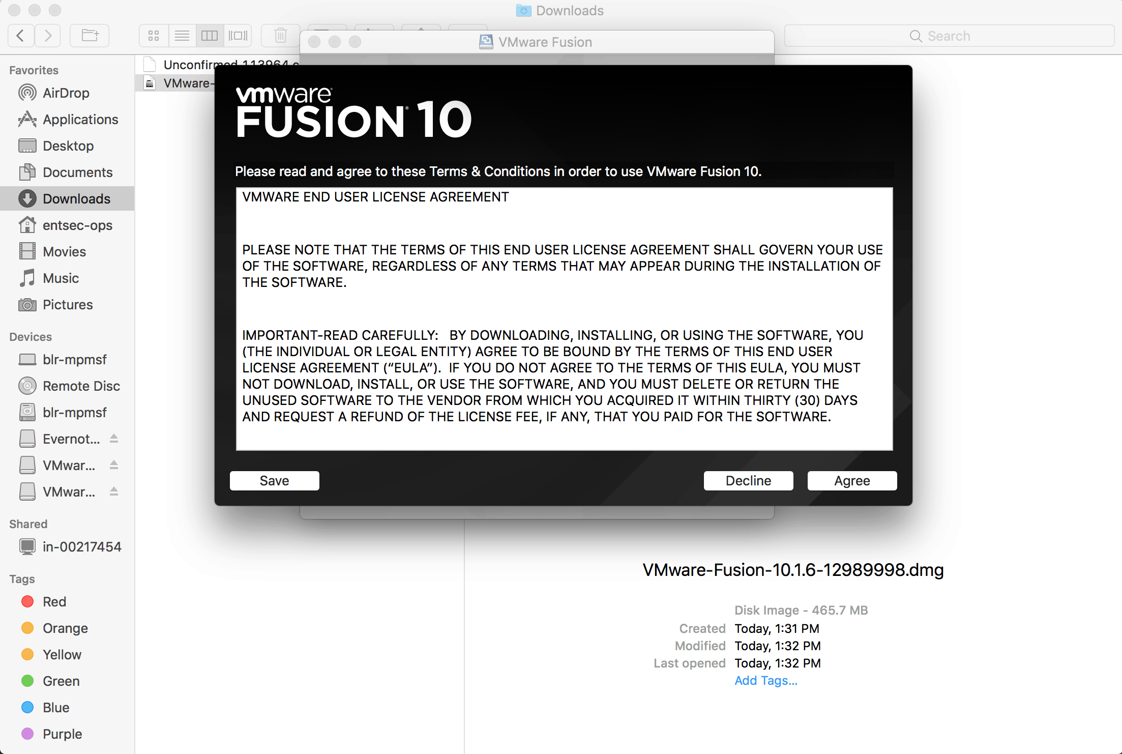 Install Vmware Fussion Player 10 Accept License