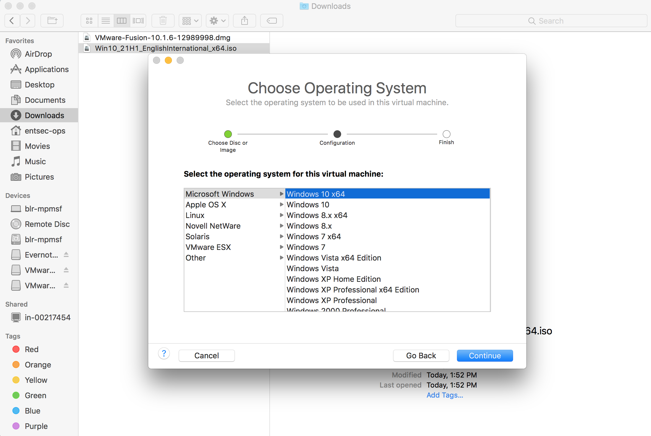 Install Windows 10 On Vmware Fusion Player Choose Os