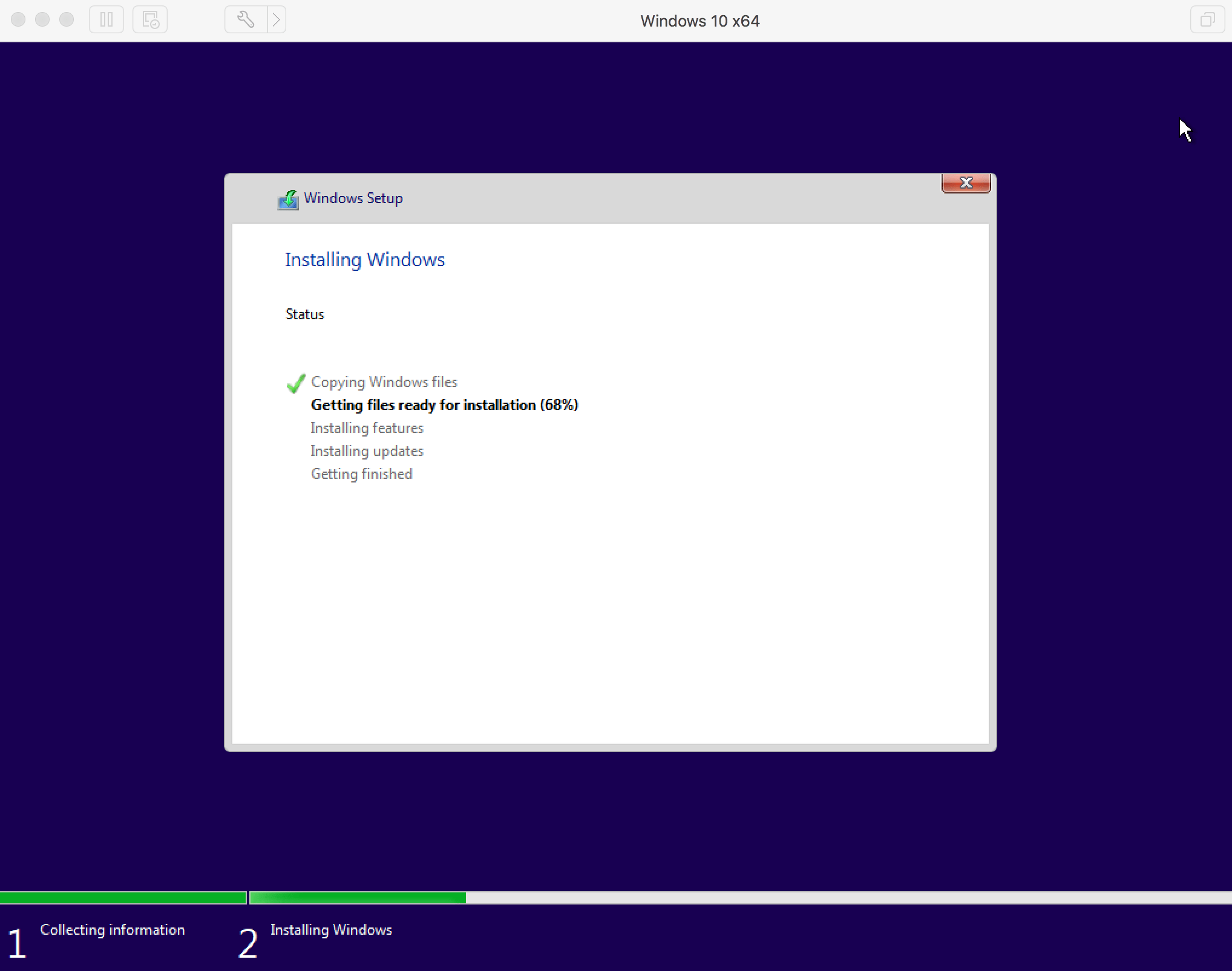 Windows 10 Installation On Vmware Fusion Installation In Progress