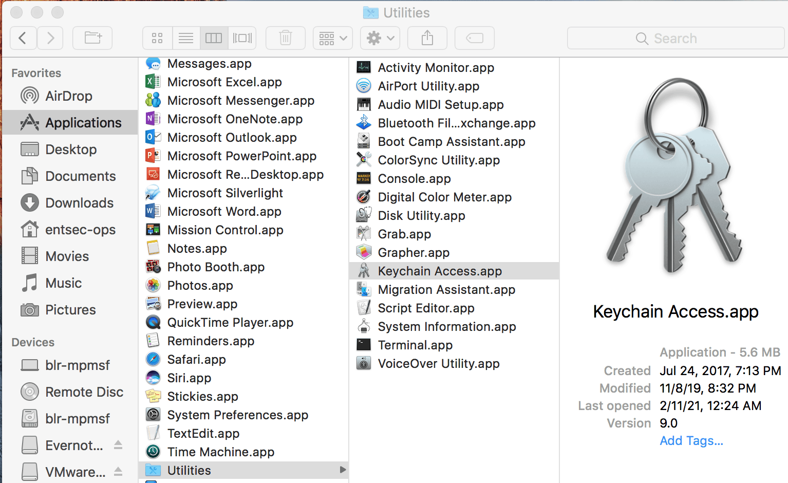 Open Keychain Access App