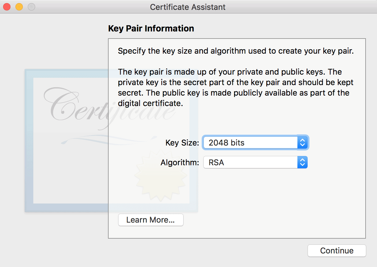 Specify The Algorithm And Key Size