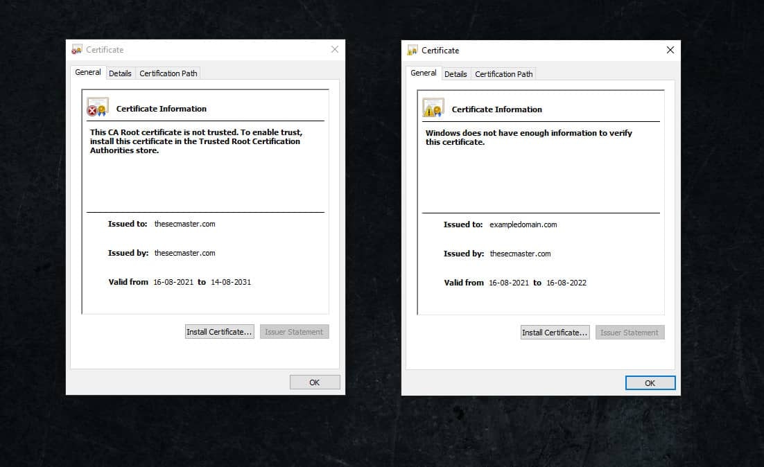 Rootca Cerrificate And Exampledomain Certificate