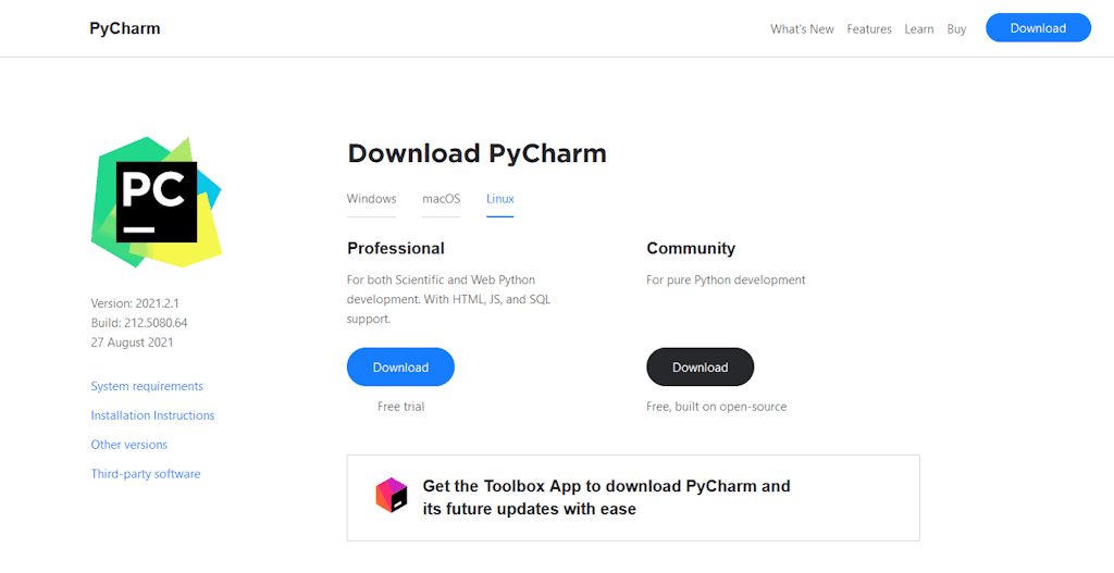 Download Pycharm