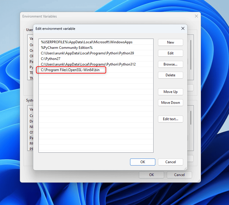 Set Path Environment Variable For Openssl