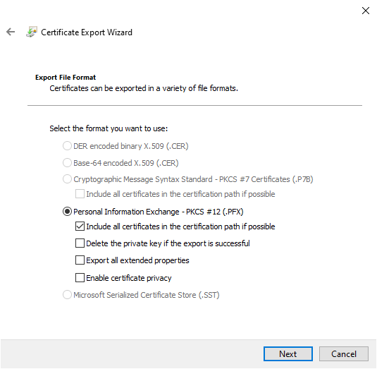 Export The Certificate In Pfx Format
