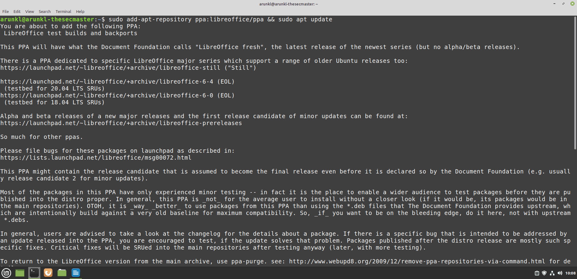 Add Ppa Repository Of Libreoffice And Update Cache