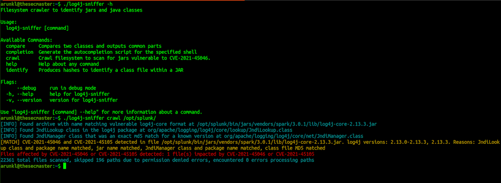 Check For Vulnerable Log4j Hosts Using Log4j Sniffer