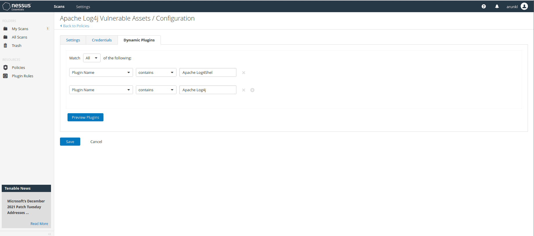 Add Dynamic Log4j Plugin In Nessus