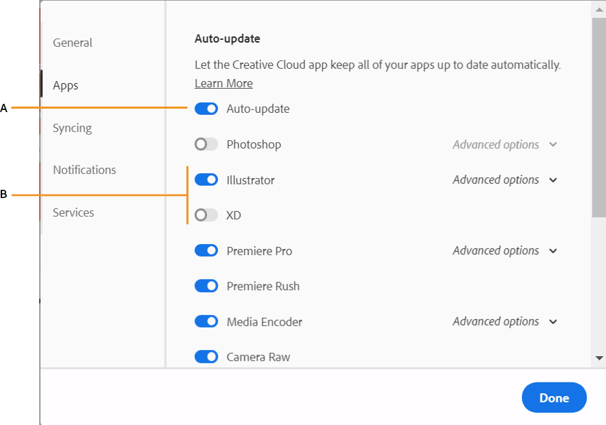 Configure Update Options In Creative Cloud Desktop App