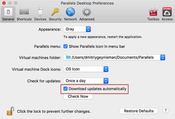 Verify That The Download Updates Automatically Check Box Is Checked In Paralled Desktop
