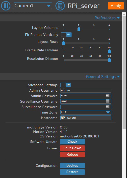 Initial Set Up Of Motion Eye Os