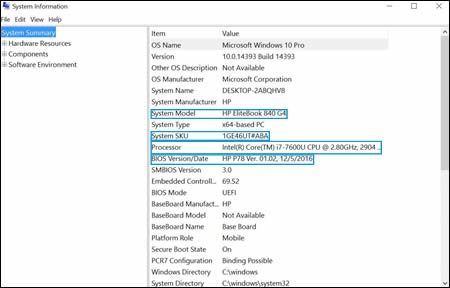 Collect The Product Name Product Number Processor Name And System Bios