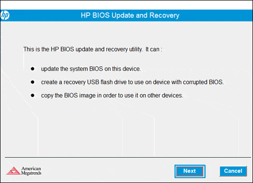 Click Next On The Hp Bios Update And Recovery Window