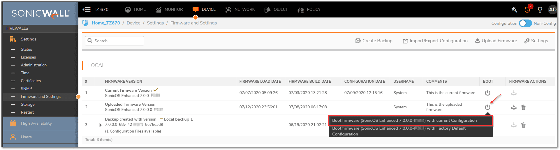 Boot Sonicos From New Firmware