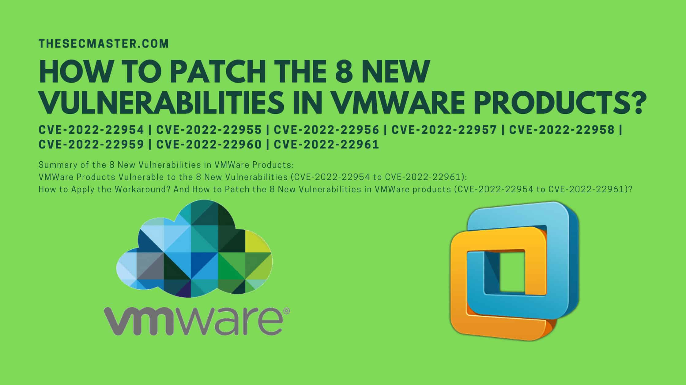 How To Patch The 8 New Vulnerabilities In Vmware Products Cve 2022 22954 To Cve 2022 22961