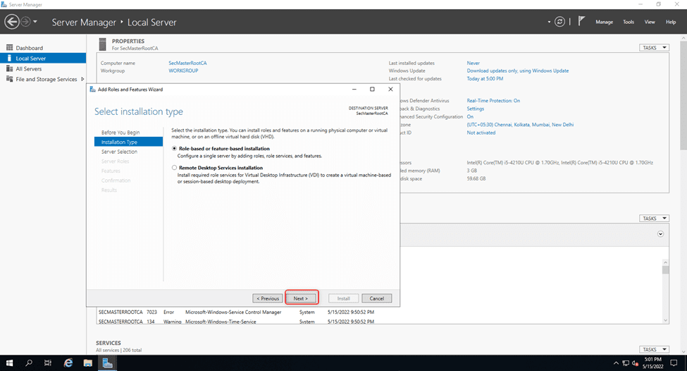 Select Role Based Installation