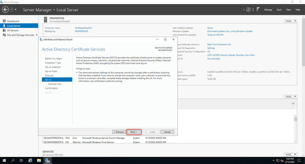 Initiate The Adcs Installation Process