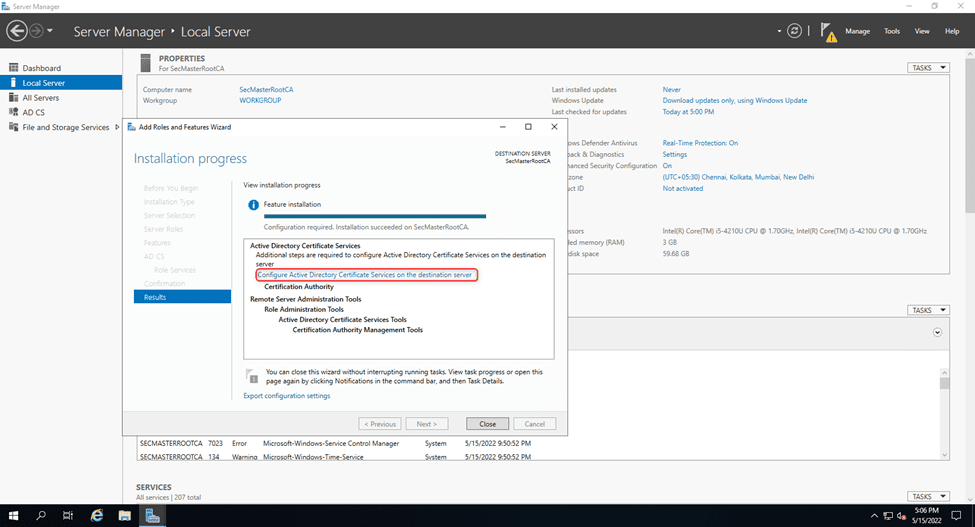 Start The Active Directory Certificate Service Configuration Wizard