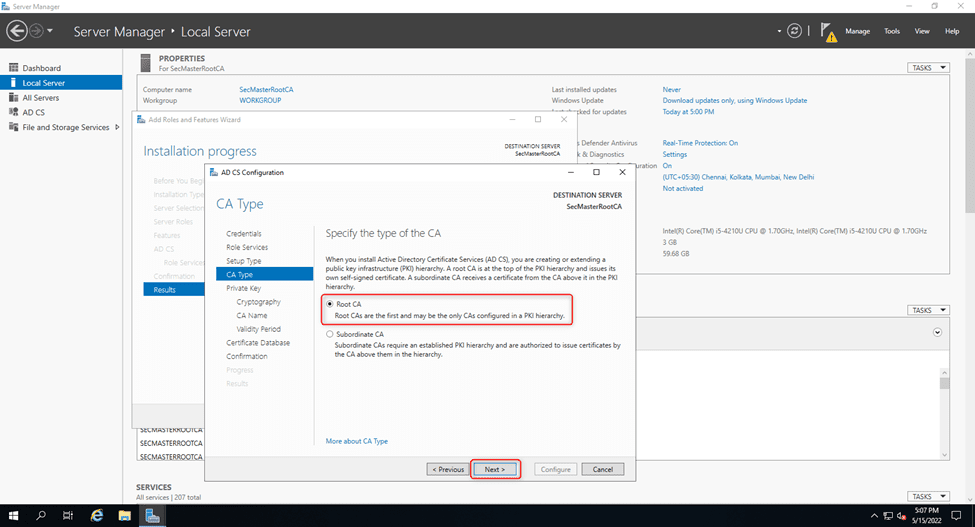 Select The Root Ca