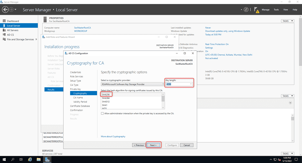 Select Key Length Hash Algorithm Based On Requirement