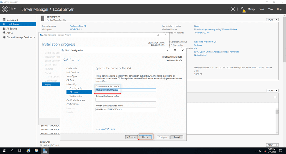 Specify The Name Of The Certificate Authority