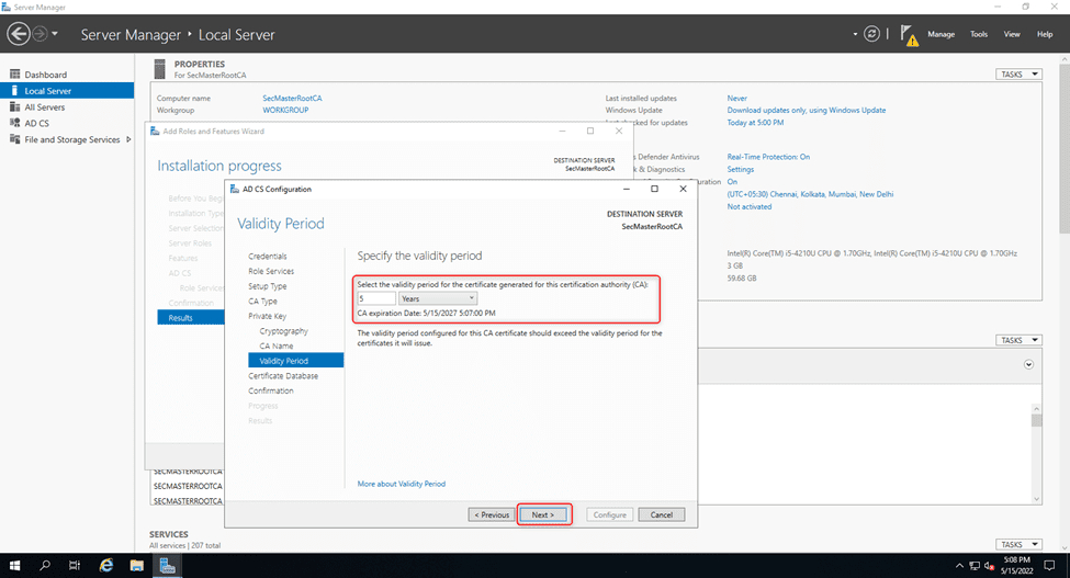 Specify The Certificate Validation Period