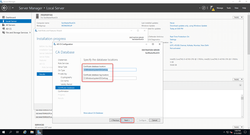 Specify Database Logs Location For Standalone Root Ca
