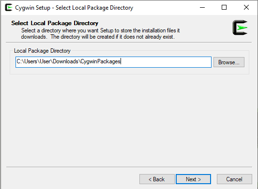 Provide The Location To Store The Cygwin Packages