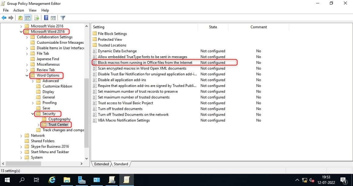Locate The Block Macros From Running Office Files From The Internet Policy