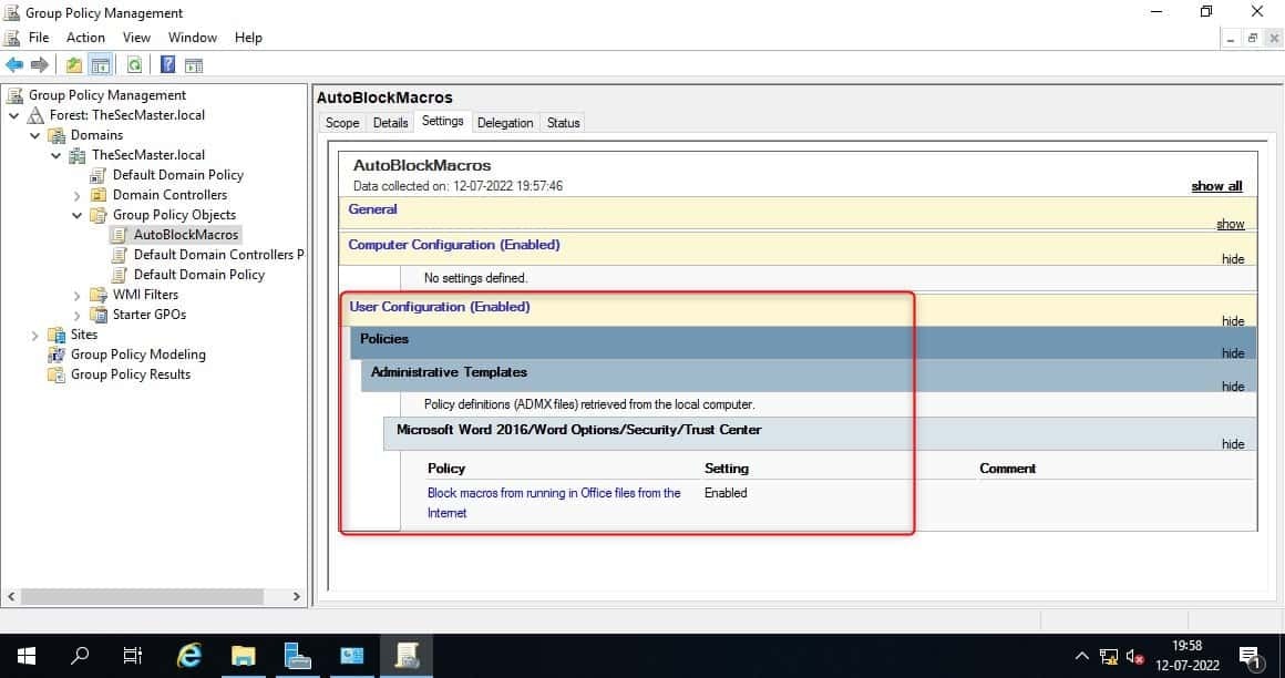 The Block Macros From Running Office Files From The Internet Policy Enabled