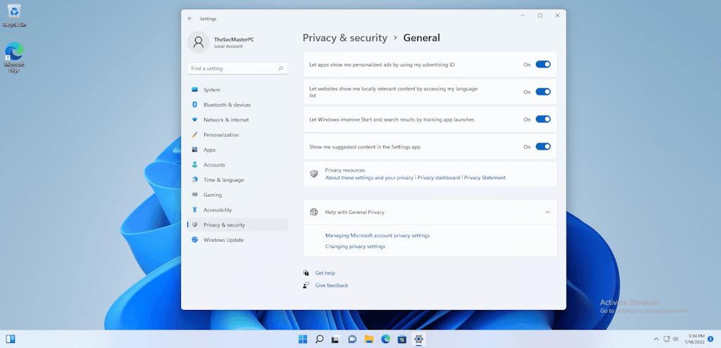 Set Privacy Security Settings In Windows 11