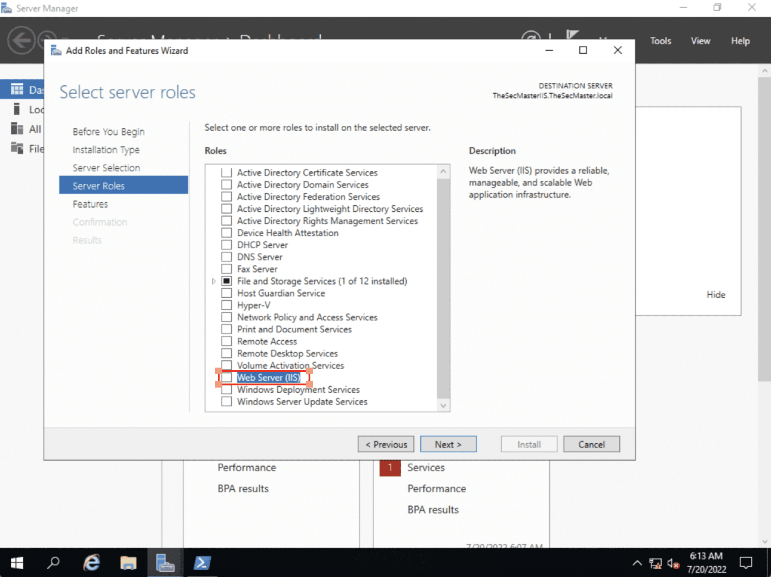 Select E2 80 98web Server Iis Role During The Configuration Of Iis On The Windows Server