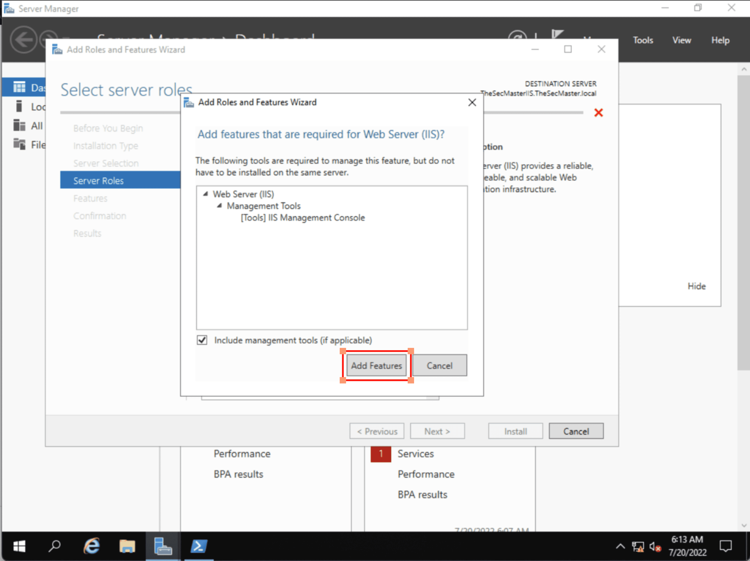 Add The E2 80 98add Features During The Configuration Of Iis On The Windows Server