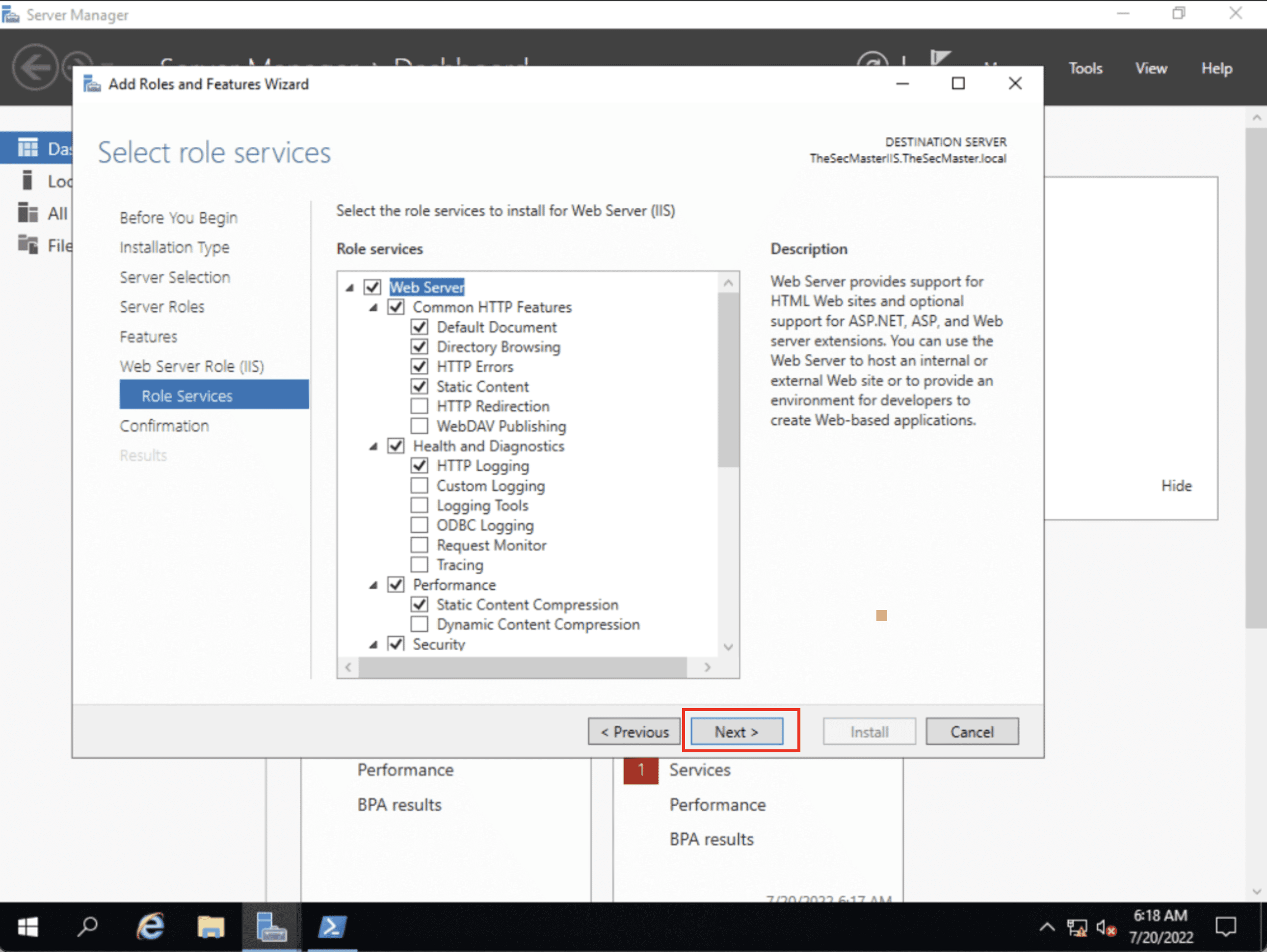 Select The Role Service To Install For Iis Web Server