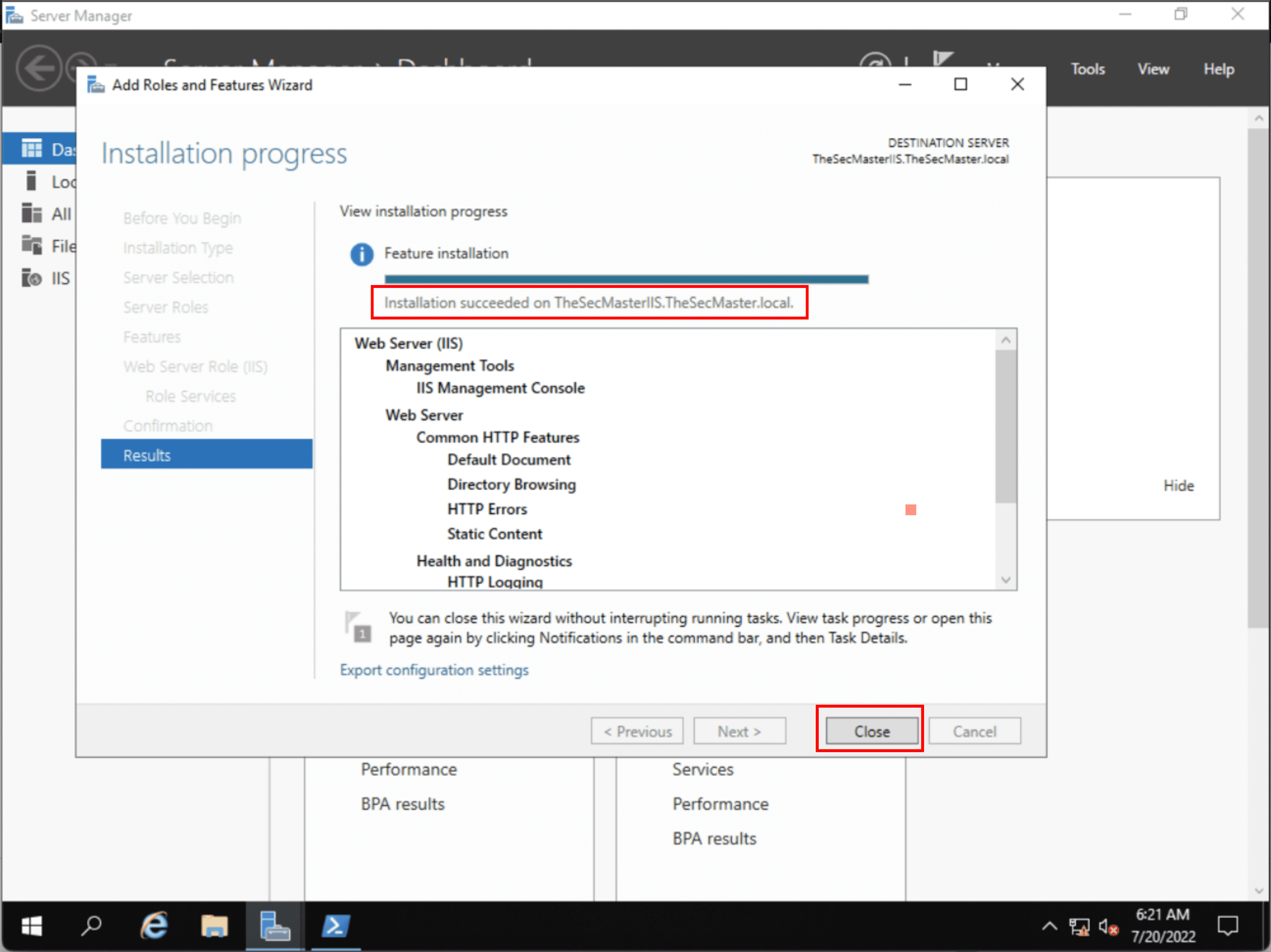 Close The Configuration Wizard After Successful Installation