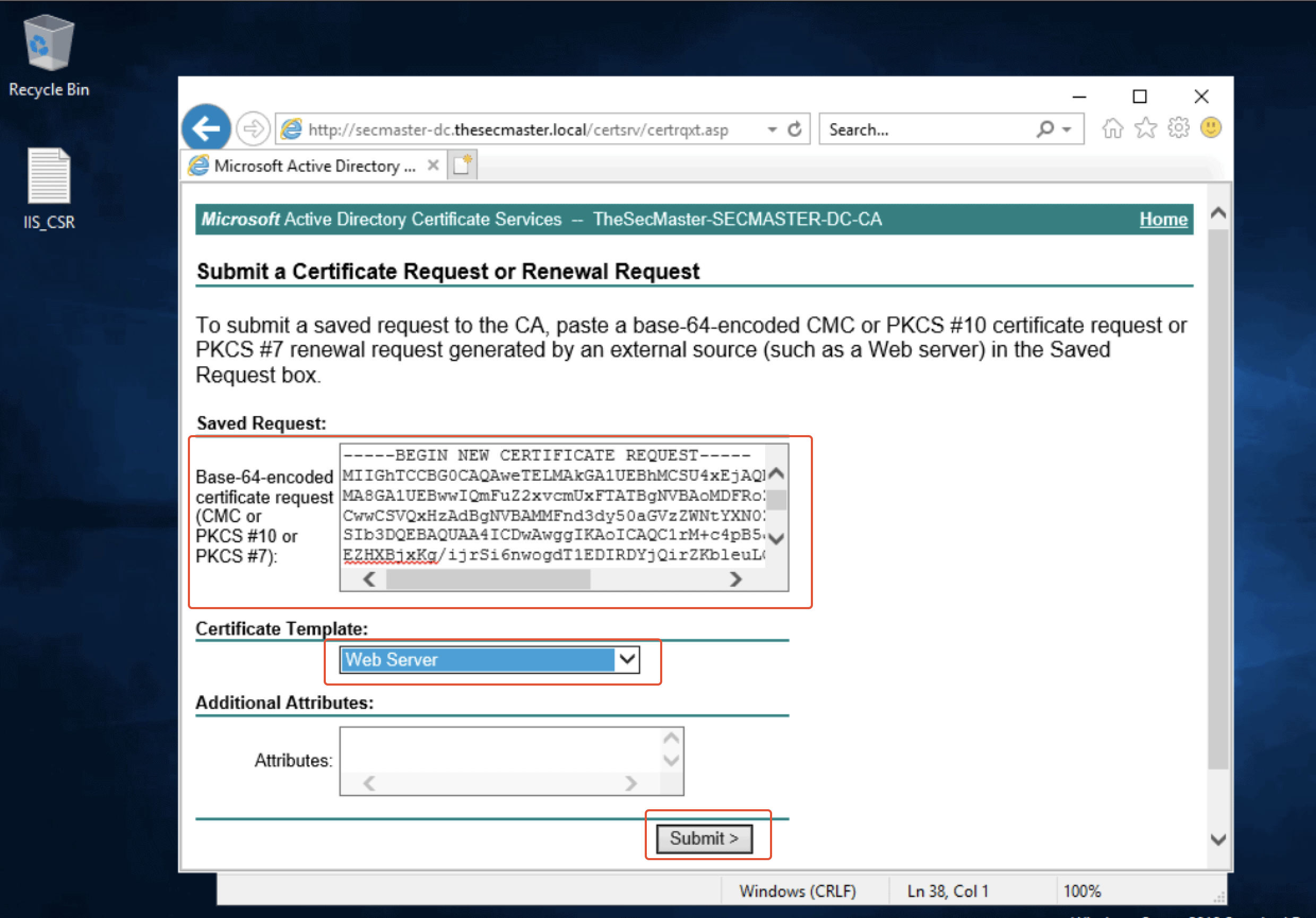 Submit The Content Of Csr File And Select The Certificate Type