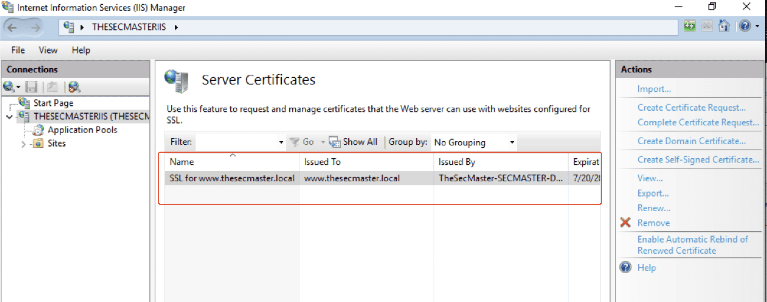 List Of Certificates Is Installed On The Iis Certificate Store