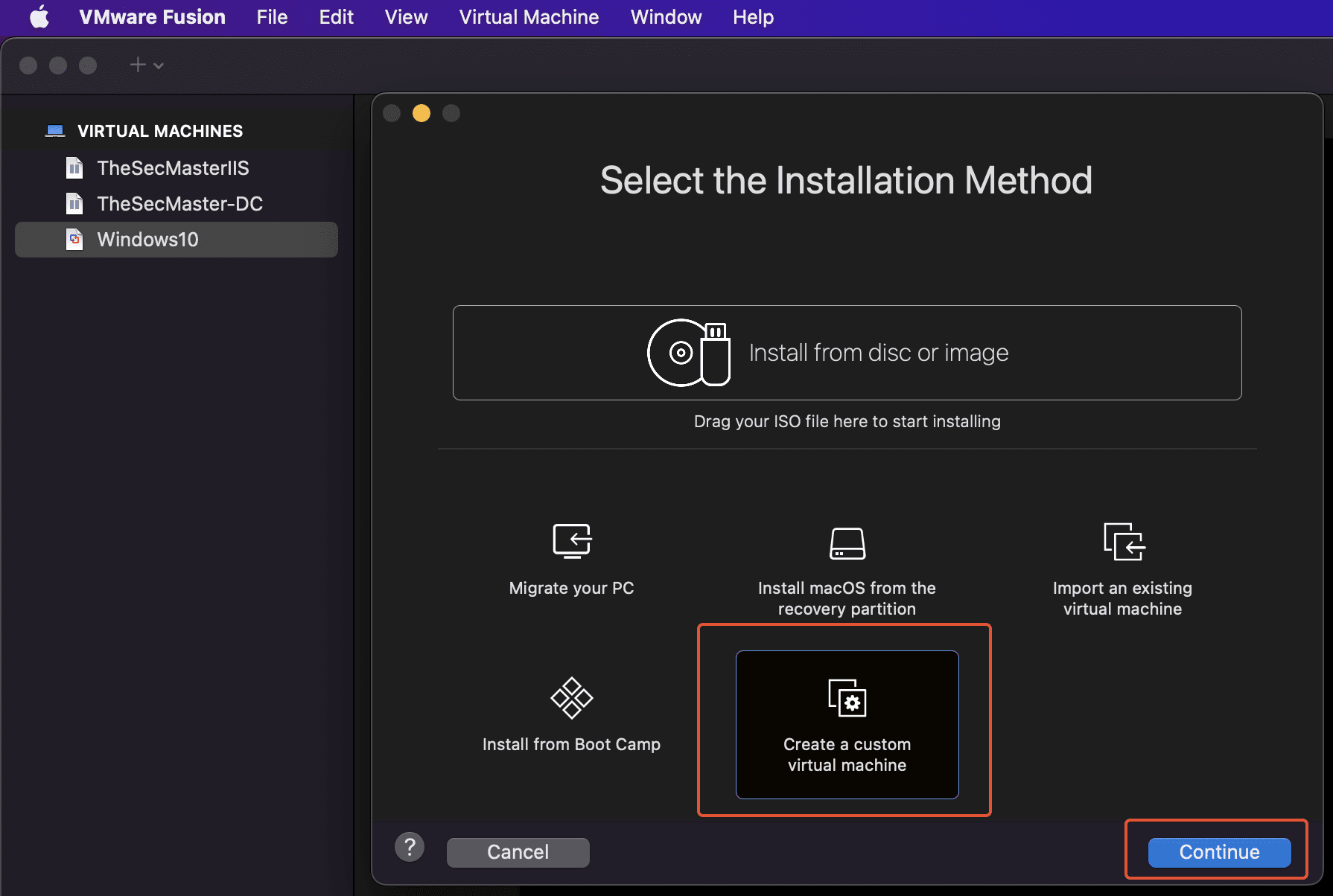 Select The Virtual Machine Installation Method In Vmware Fusion