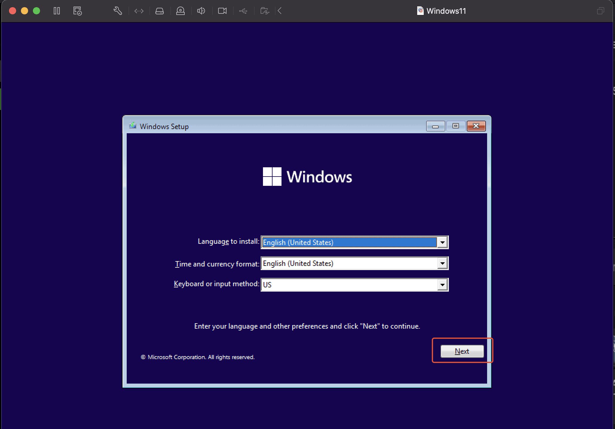 Begin The Installation Of Windows 11 On Vmware Fusion