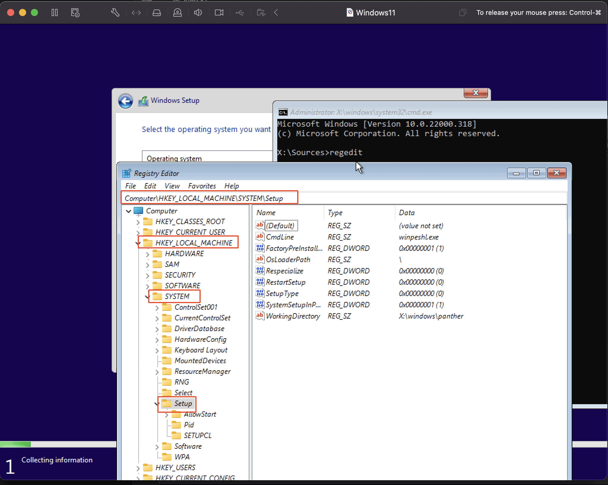 In Registry Editor Navigate To Computerhkey_local_machinesystemsetup