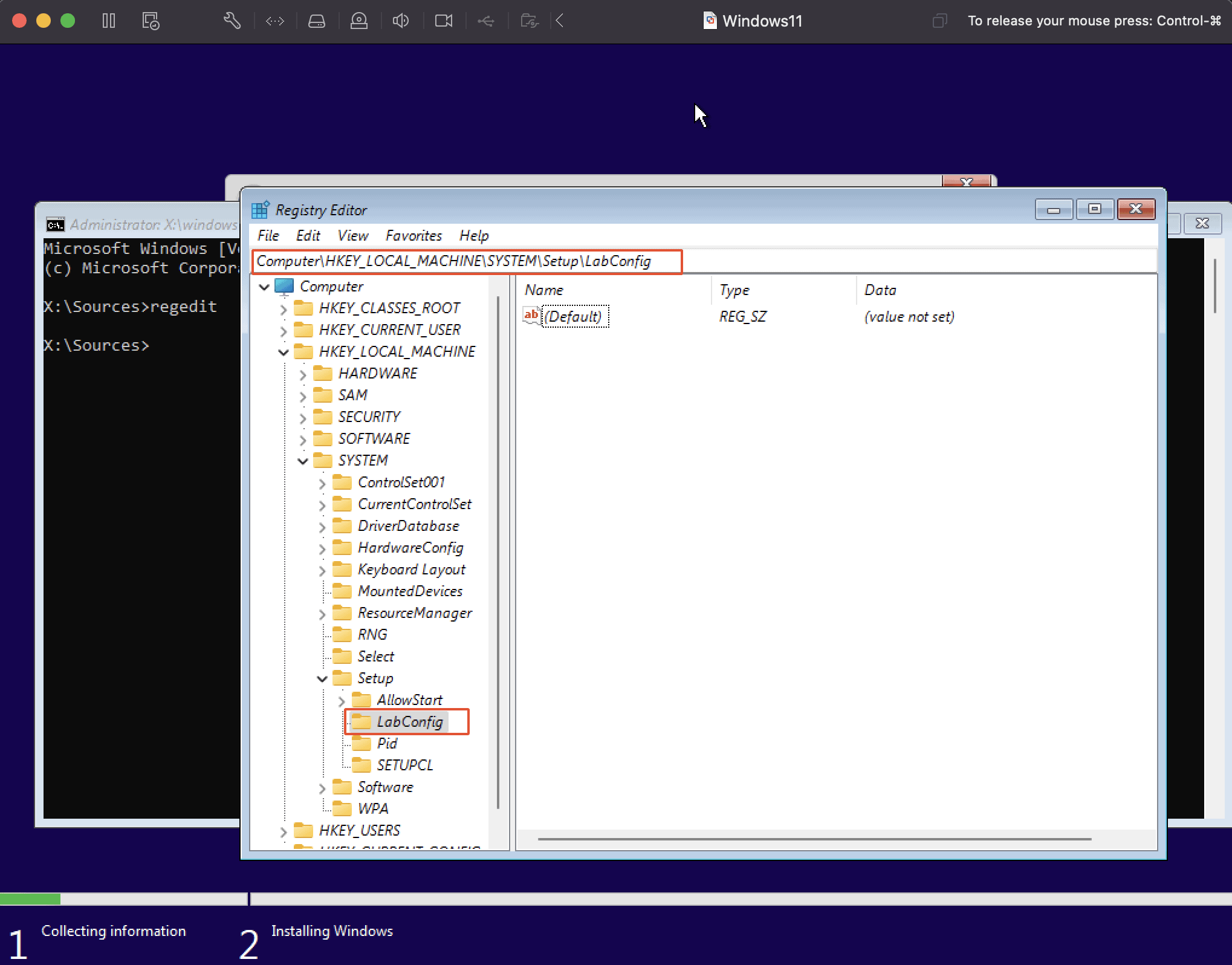 A New Key Labconfig Is Created Under Key Setup