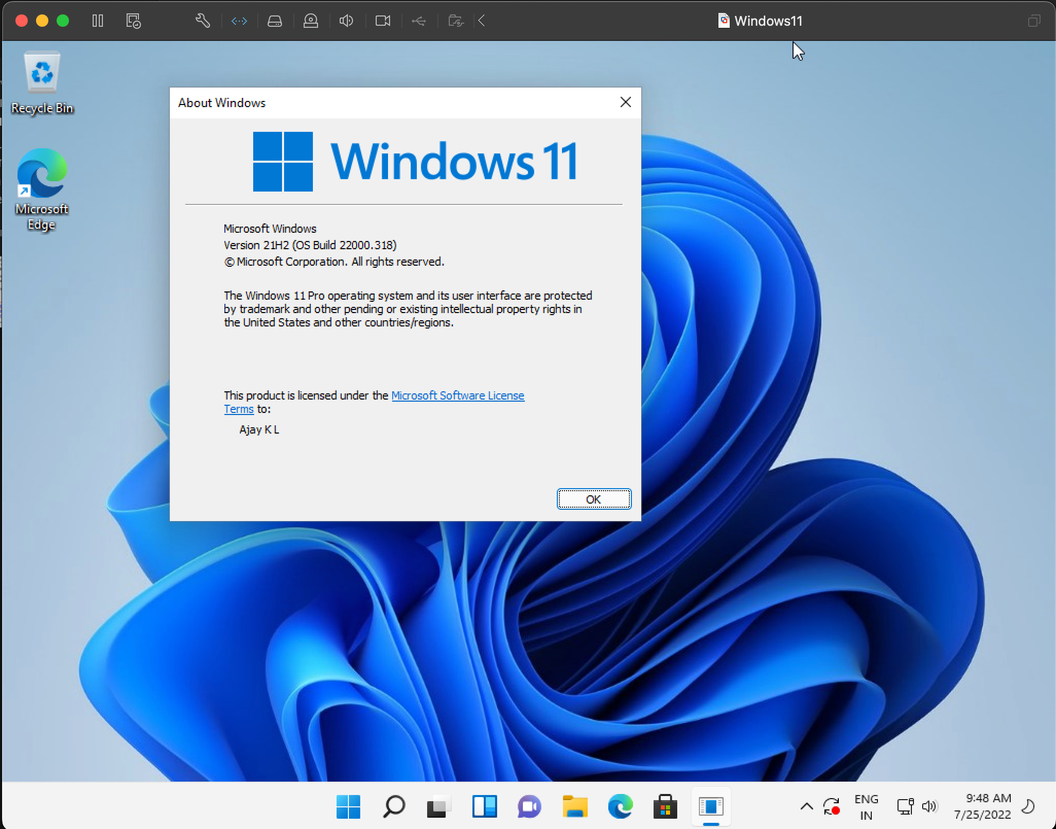 Installation Of Windows 11 Is Completed Successfully On Mac Using Vmware Fusion