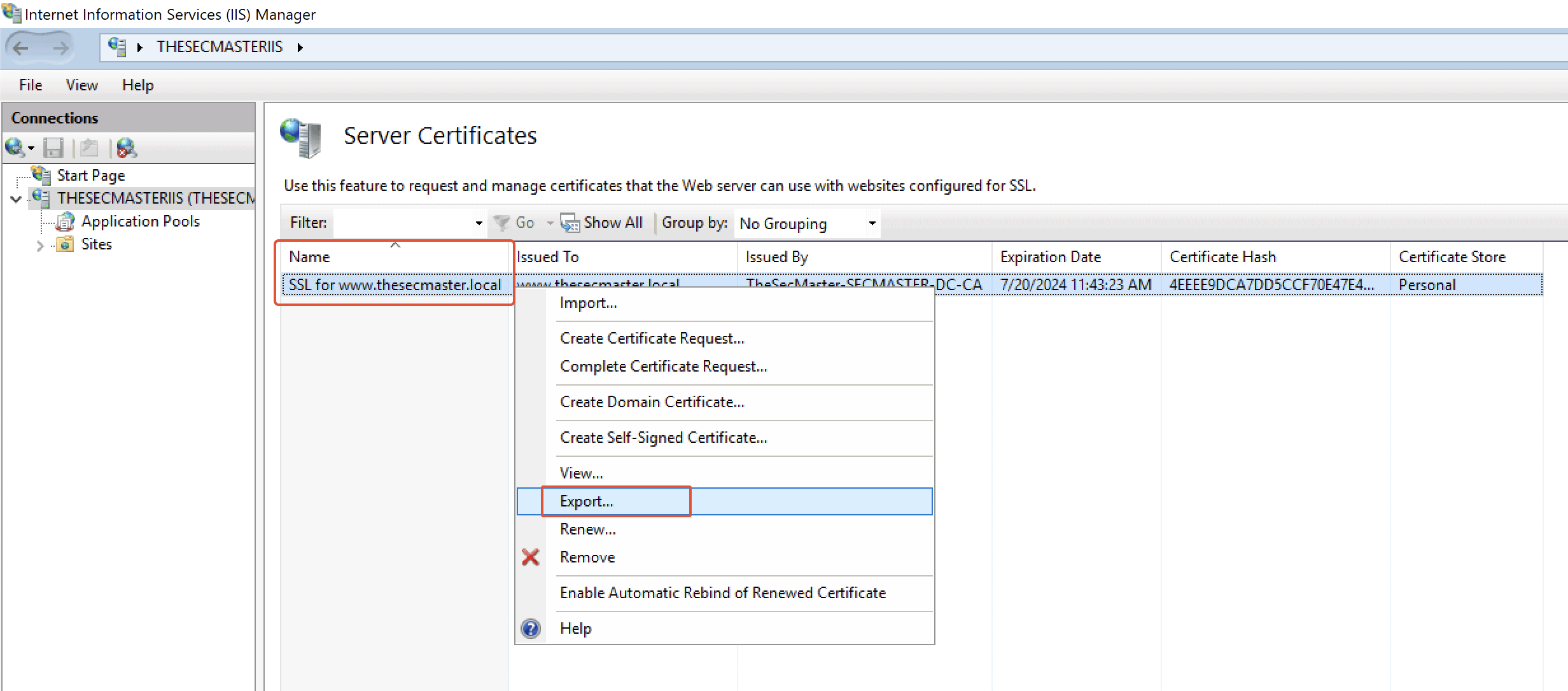 Exporting The Certificate Installed In The Certificate Store
