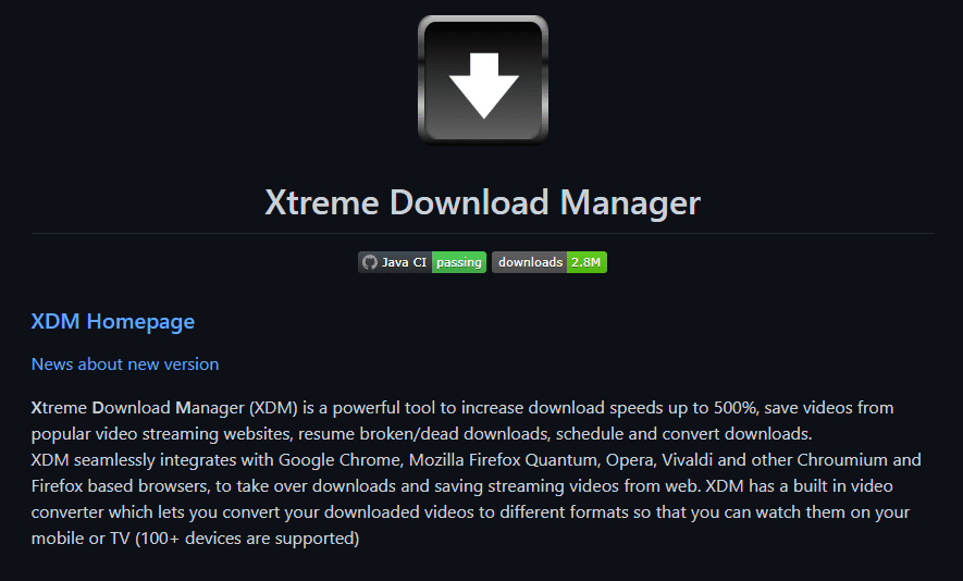 Xtreme Download Manager An Image Captured From Github Page
