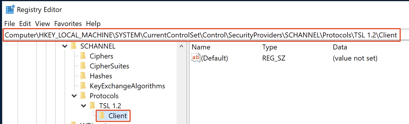 Create One More Registry Key Client Underneath Tls 1 2