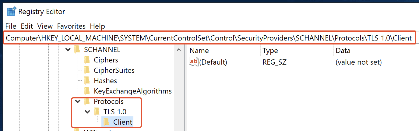 Create One More Registry Key Client Underneath Tls 1 0